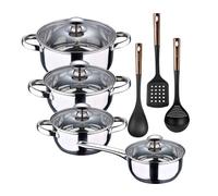 Batería de cocina 7 piezas san ignacio fabricada en acero inoxidable apta para todo tipo de fuegos+set de 3 utensilios de cocina en pbt negro y cobre