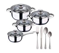 Batería de cocina 7 piezas san ignacio fabricada en acero inoxidable apta para todo tipo de fuegos+ set de 16 cubiertos en acero inoxidable