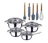 Batería de cocina 7 piezas san ignacio fabricada en acero inoxidable apta para todo tipo de fuegos+ set de 5 utensilios de cocina de silicona y mader