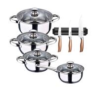 Batería de cocina 7 piezas san ignacio fabricada en acero inoxidable apta para todo tipo de fuegos+set de 3 cuchillos con soporte magnético