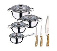Batería de cocina 7 piezas san ignacio fabricada en acero inoxidable apta para todo tipo de fuegos+ set de 3 cuchillos de acero inoxidable
