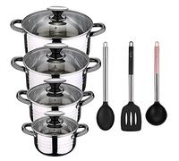 Bateria de cocina 8 piezas apta para induccion SAN IGNACIO Hita en acero inoxidable con set de 3 utensilios de cocina en nylon