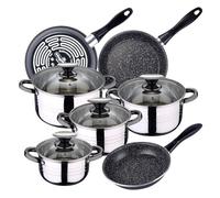 San Ignacio Bateria de cocina 8 piezas Dina, acero inoxidable, con juego sartenes (18/20/24 cm) MAGEFESA K2 Gransasso en acero esmaltado