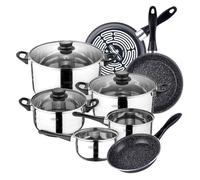 San Ignacio Bateria de cocina 8 piezas Toledo, acero inoxidable, con juego sartenes (18/20/24 cm) MAGEFESA K2 Gransasso en acero esmaltado