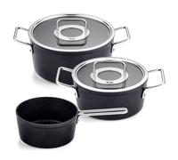 Batería de cocina ADAMANT, tapas para cazo de cristal, juego de 3 piezas, negro, aluminio, Fissler