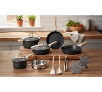 Just Perfecto Juego de Ollas y Sartenes Cocina Antiadherentes 14 Piezas, Batería de Cocina Antiadherentes Aluminio, para Todas las Cocinas, Incluso Inducción, Ollas Cocina con Tapas (Beige)