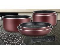 Herzberg - Batería de Cocina - Set de 3 Ollas Inducción y 2 Sartenes Antiadhesivas en Aluminio Forjado - Mangos Desmontables - Guante de Cocina Incluido - Compatible Todo Tipo de Fuegos - Negro