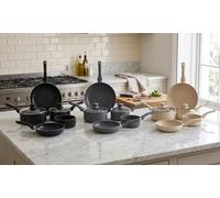 Batería de cocina de 7 piezas apta para inducción de Herzberg: Beige