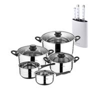 Batería de cocina de ocho piezas san ignacio+ bergner naturally juego de 3 cuchillos de acero inoxidable + tacoma en color blanco