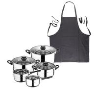 Batería de cocina de ocho piezas San Ignacio+ Delantal de Cocina Gris oscuro 100% Algodón 75x80cm de talla única SMART MasterPRO Battery + apron