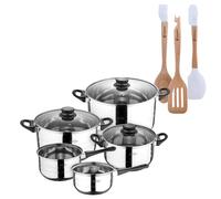 Batería de cocina de ocho piezas San Ignacio+ Delantal de Cocina Gris oscuro 100% Algodón 75x80cm de talla única SMART MasterPRO Battery + silicone utensils