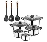 Batería de cocina de ocho piezas San Ignacio+ Delantal de Cocina Gris oscuro 100% Algodón 75x80cm de talla única SMART MasterPRO Battery + bergner copper set