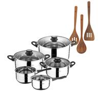 Batería de cocina de ocho piezas San Ignacio+ Delantal de Cocina Gris oscuro 100% Algodón 75x80cm de talla única SMART MasterPRO Battery + acacia set