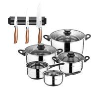 Batería de cocina de ocho piezas San Ignacio+ Delantal de Cocina Gris oscuro 100% Algodón 75x80cm de talla única SMART MasterPRO Battery + knives holder
