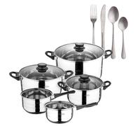 Batería de cocina de ocho piezas San Ignacio+ Delantal de Cocina Gris oscuro 100% Algodón 75x80cm de talla única SMART MasterPRO Battery + noia cutlery
