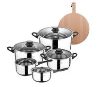 Batería de cocina de ocho piezas San Ignacio+ Delantal de Cocina Gris oscuro 100% Algodón 75x80cm de talla única SMART MasterPRO Battery + beech board