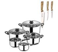 Batería de cocina de ocho piezas San Ignacio+ Delantal de Cocina Gris oscuro 100% Algodón 75x80cm de talla única SMART MasterPRO Battery + noia knives