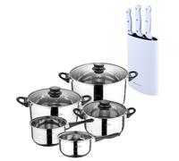 Batería de cocina de ocho piezas San Ignacio+ Delantal de Cocina Gris oscuro 100% Algodón 75x80cm de talla única SMART MasterPRO Battery + knives