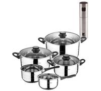Batería de cocina de ocho piezas San Ignacio+ Delantal de Cocina Gris oscuro 100% Algodón 75x80cm de talla única SMART MasterPRO Battery + bergner sprayer