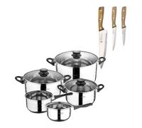 Batería de cocina de ocho piezas san ignacio+ set de 3 cuchillos de acero inoxidable para cocina noia san ignacio