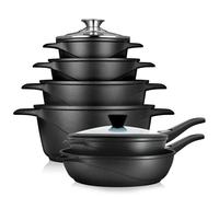 Briebe Batería de Cocina MGK1219 – 12 piezas, 4 ollas, 2 sartenes, aluminio fundido, ILAG sin PFOA