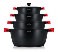 Briebe blackt4 batería cocina inducción antiadherente titanio, 8 piezas aluminio fundido 4 ollas sin pfoa tapa, , negro