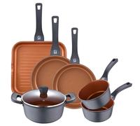 Batería de Cocina San Ignacio Bronze 6Pzs - Cacerola 24cm con Tapa+2x Cazo 16cm+Sartenes Ø20Ø24cm+Grill 28cm - Aluminio Fundido Apto Inducción