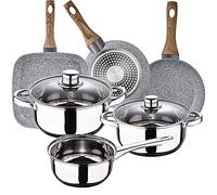 Bateria de cocina SAN IGNACIO Cassel, acero inoxidable, con juego sartenes (18/22 cm) y grill 28x28 cm SAN IGNACIO Daimiel en aluminio forjado