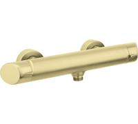 Batería de ducha de pared, fabricada en latón, con acabado dorado cepillado, de dos mandos, con mezclador, clase de flujo B, garantía de 7 años