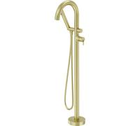 Batería de latón pulido en color dorado para bañera independiente, con juego de ducha y aireador de silicona