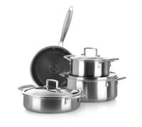 Batería de ollas Tri-ply, Set de ollas y sartenes de acero inoxidable de triple capa, Ollas antiadherentes para inducción y todos los tipos de cocina, aptas para horno hasta 220 °C. (7 piezas)