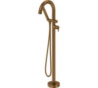 Batería de pie independiente, color bronce cepillado, con detalles en latón, juego de ducha, aireador de silicona, altura de 1110 mm, garantía de 7 años