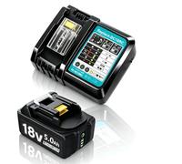 Batería de repuesto para Makita 18 V de 5,0 Ah con cargador DC18RC 4 A | BL1830B BL1840 BL1850 BL1850B BL1860 BL1860B BL1815 LXT-400,18V 5000mAh - Batería de repuesto con fuente de alimentación