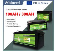 Batería Portátil Aninerel 12V 24V 100AH 300AH LiFePO4 12.8V 25.6V Recargable Solar para Almacenamiento de Energía con Más de 6000 Ciclos y Protección BMS Integrada, Disponible en la UE 12.8V-100AH