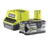 RYOBI - Pack 1 Cargador Rápido 2.0 A/h + 1 Batería Litio+ 18V One + 5,0 Ah - Batería Multiusos Compatible con Más de 200 Herramientas de Bricolaje, Jardinería, Limpiez, Automoción RYOBI - RC18120-150