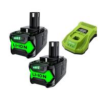 Baterías, capacidad de 6000 mAh, compatibles con herramientas Ryobi de 18 voltios del sistema One+, 2 baterías de 60 Ah, 2 baterías y 1 cargador
