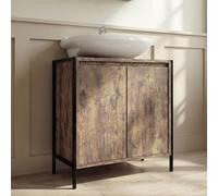 BATH VIDA Armario de baño bajo el fregadero, mueble de almacenamiento independiente de 2 puertas, armario de estilo industrial con estante ajustable, organizador de lavabo con pedestal, FSC 100 %, 30