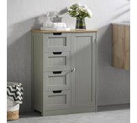 Bath Vida Armario de baño de Madera con 4 cajones, con 1 Puerta, Estante Ajustable en Altura (Gris y Roble)