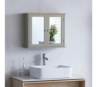 Bath Vida Priano - Armario de baño con Espejo de Doble Puerta para Montaje en Pared, Color Gris y Roble