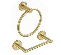BATHSIR Soporte de Papel higiénico Dorado Cepillado y Soporte para Toallas de Mano, 2 Piezas, Doble Poste Giratorio, Redondo, Moderno, toallero, Soporte para Papel higiénico, Juego de Accesorios de