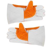 BATHVEVE Guantes de Soldador de Cuero Vacuno y Lona, Largos, Aislantes del Calor, para Soldadura y Trabajos a Alta Temperatura, para Manos y Muñecas, Hombres y Soldadores