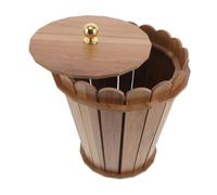 BATHVEVE Papelera de Madera con Tapa, Cubo de Basura Redondo Color Caqui, Estilo Rústico, para Dormitorio y Uso Doméstico