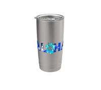 Batik Hibiscus Flor tonos azules Surf Viaje Vacaciones Luna de Miel Vaso térmico de acero inoxidable de doble pared