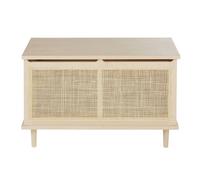 Baúl beige con acabado de rejilla de mimbre