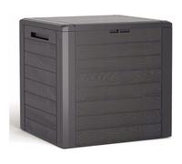 Baúl de almacenaje de plástico marrón estilo madera, tapa y dos asas, 140 L, Medidas: 585x460x550 mm