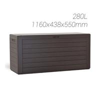 Baúl de Resina para Exterior 280L Marrón Chocolate - Plastiken, 116x44x55 cm, Ideal para Jardín y Terraza