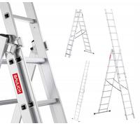 Baulich - Escalera multiusos 3en1 de Mano - Escalera de Pared y Tijera - Aluminio Extensible - 3x10 (peldaños) Versátil, Plegable, Hasta 150kg, para Trabajos en Casa y Jardín, Ligera 13,5 kg, Plateada