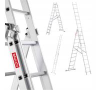 Baulich - Escalera multiusos 3en1 de Mano - Escalera de Pared y Tijera - Aluminio Extensible - 3x11 (peldaños) Versátil, Plegable, Hasta 150kg, para Trabajos en Casa y Jardín, Ligera 15,1 kg, Plateada