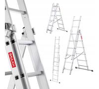 Baulich - Escalera Multiusos 3en1 de Mano - Escalera de Pared y Tijera - Aluminio Extensible - 3x6 (peldaños) Versátil, Plegable, hasta 150kg, para Trabajos en Casa y Jardín, Ligera 8 kg, Plateada