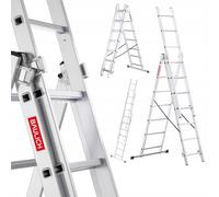 Baulich - Escalera Multiusos 3en1 de Mano - Escalera de Pared y Tijera - Aluminio Extensible - 3x7 (peldaños) Versátil, Plegable, hasta 150kg, para Trabajos en Casa y Jardín, Ligera 9,1 kg, Plateada